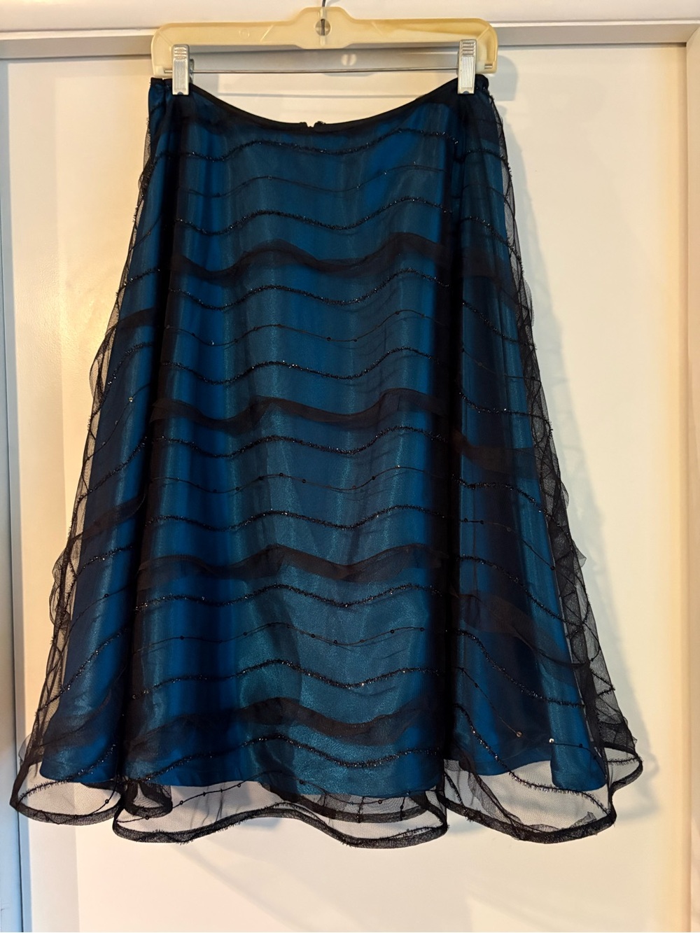 Adrianna Papell Teal and Black Circle Skirt